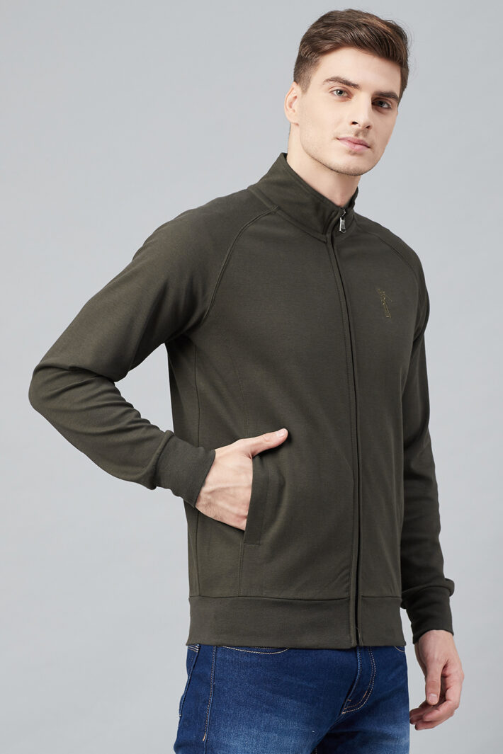 Fahrenheit Full Zip Lightweight Solid Sweatshirt Olive Green