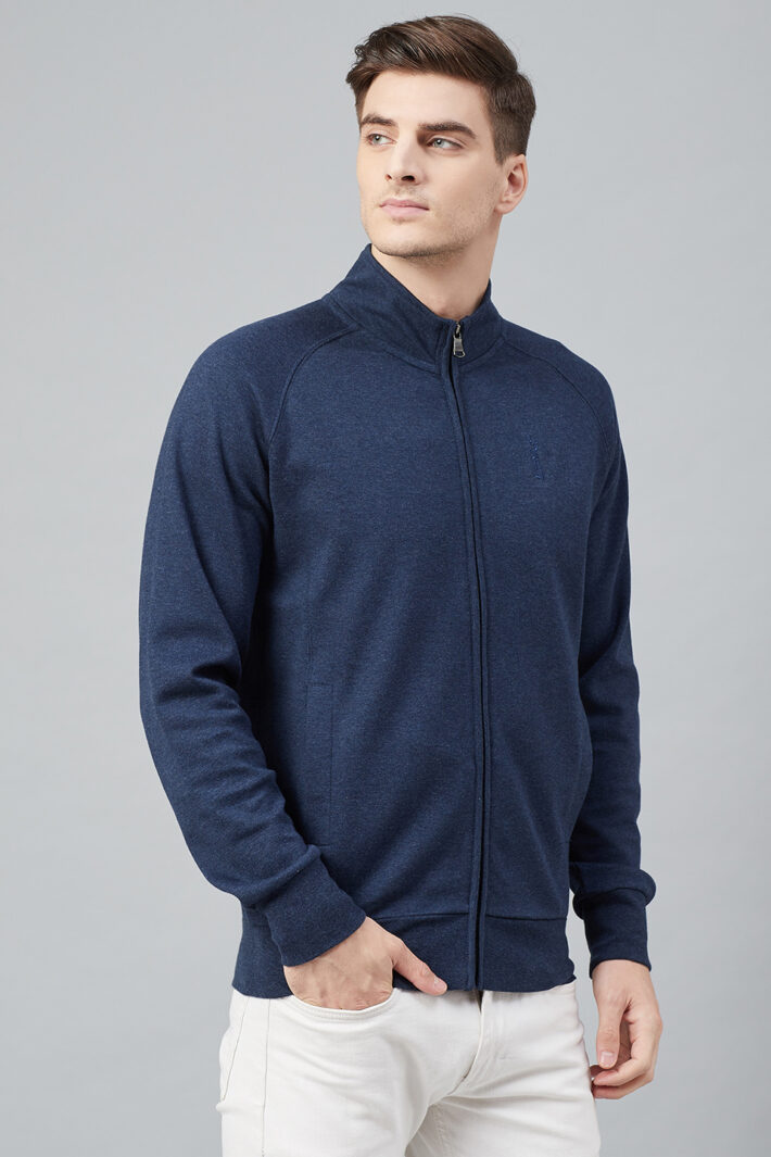 Fahrenheit Full Zip Lightweight Solid Sweatshirt Blue