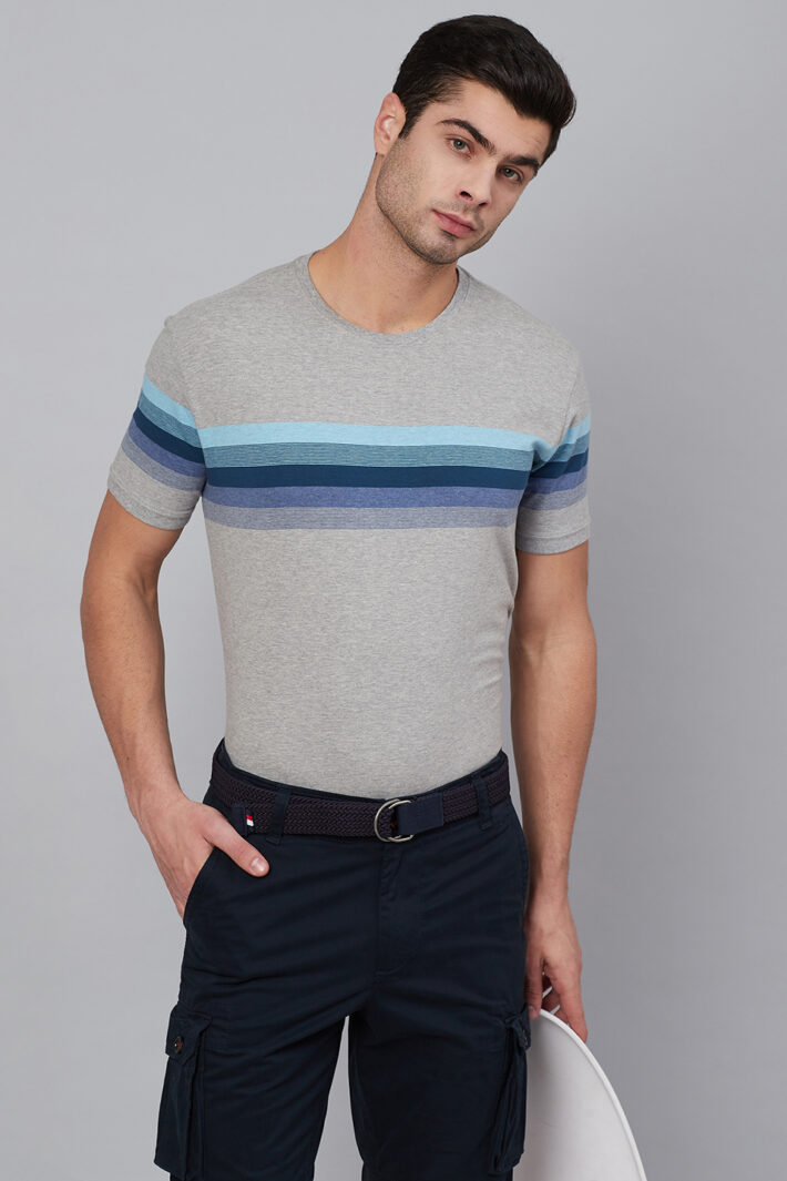 Fahrenheit Round Neck With Engineered Stripe On Chest