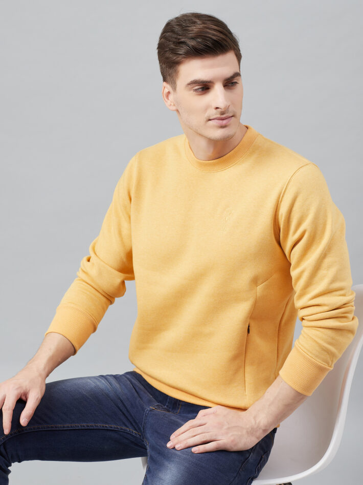 Fahrenheit Round Neck Fleece Sweatshirt Light Yellow