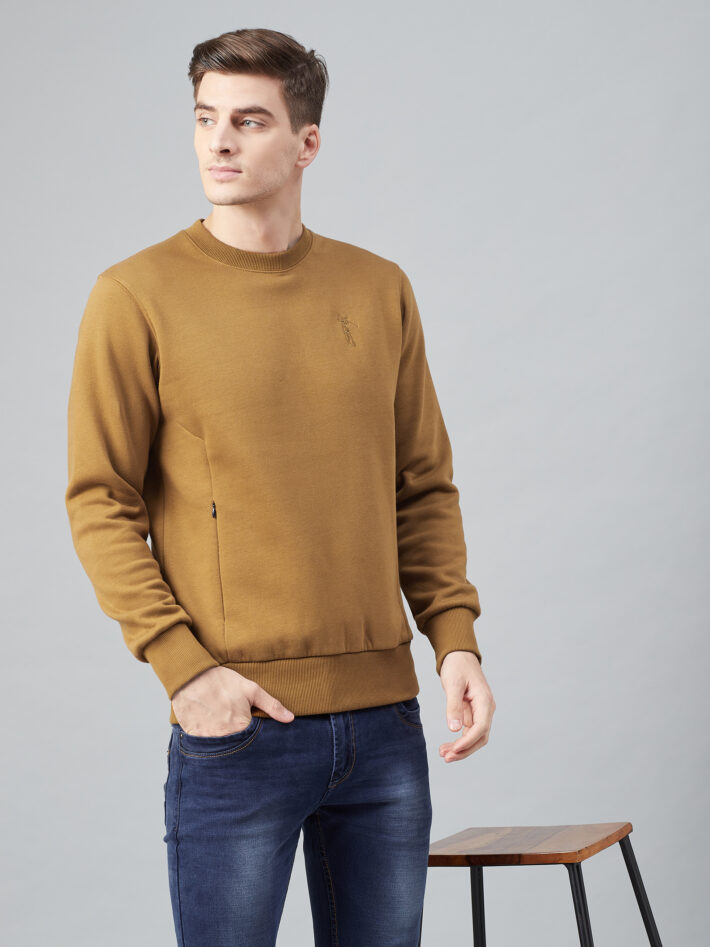 Fahrenheit Round Neck Fleece Sweatshirt Light Brown