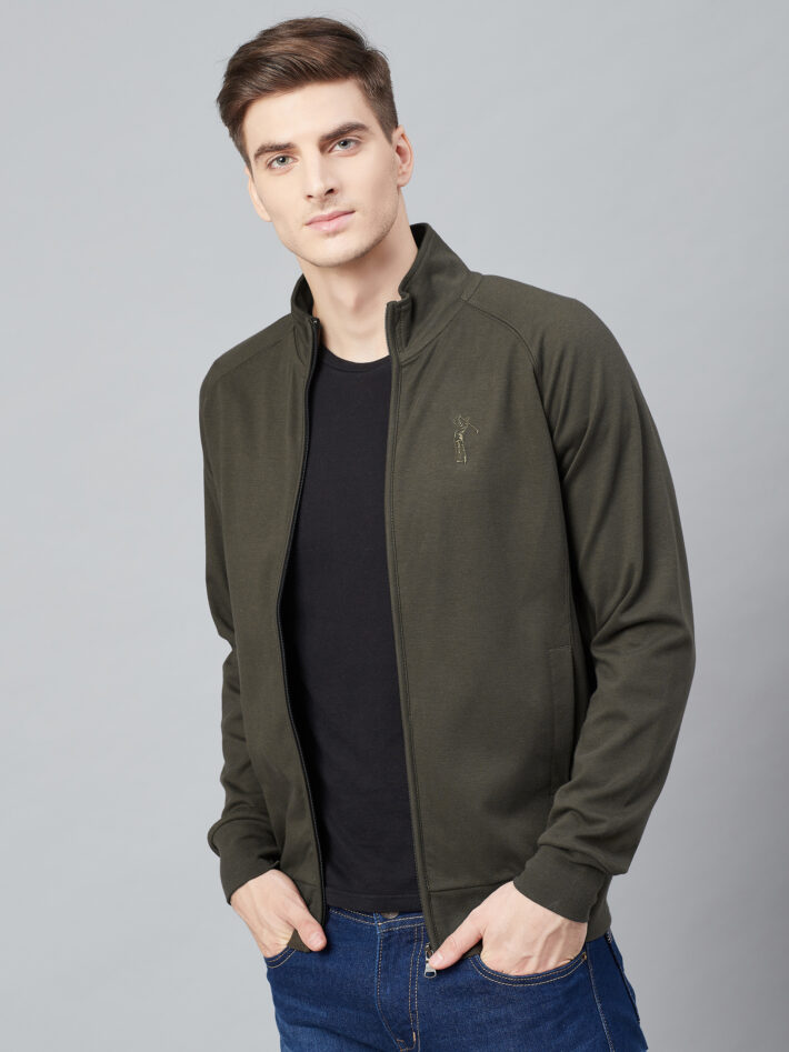 Fahrenheit Full Zip Lightweight Solid Sweatshirt Olive Green