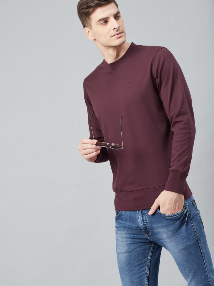 Fahrenheit Solid Round Neck Sweatshirt Maroon