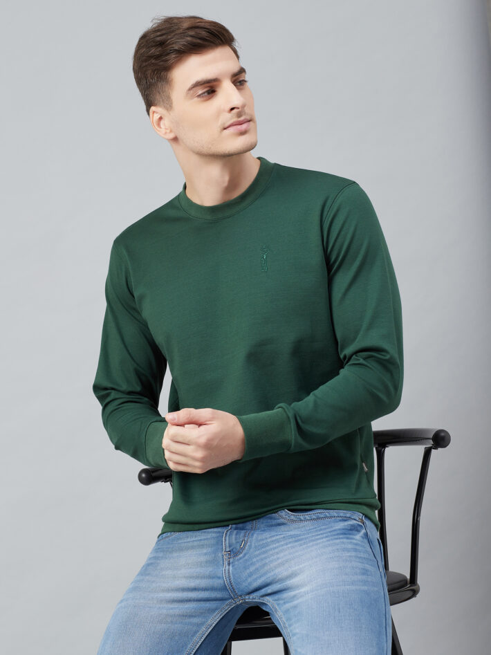 Fahrenheit Solid Round Neck Sweatshirt Green