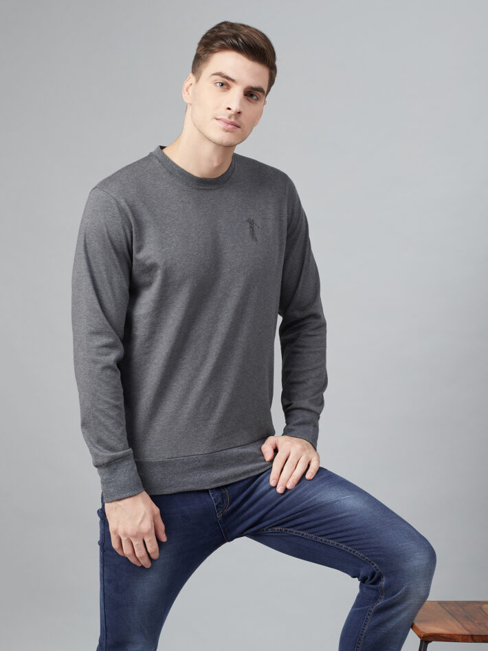 Fahrenheit Solid Round Neck Sweatshirt Grey