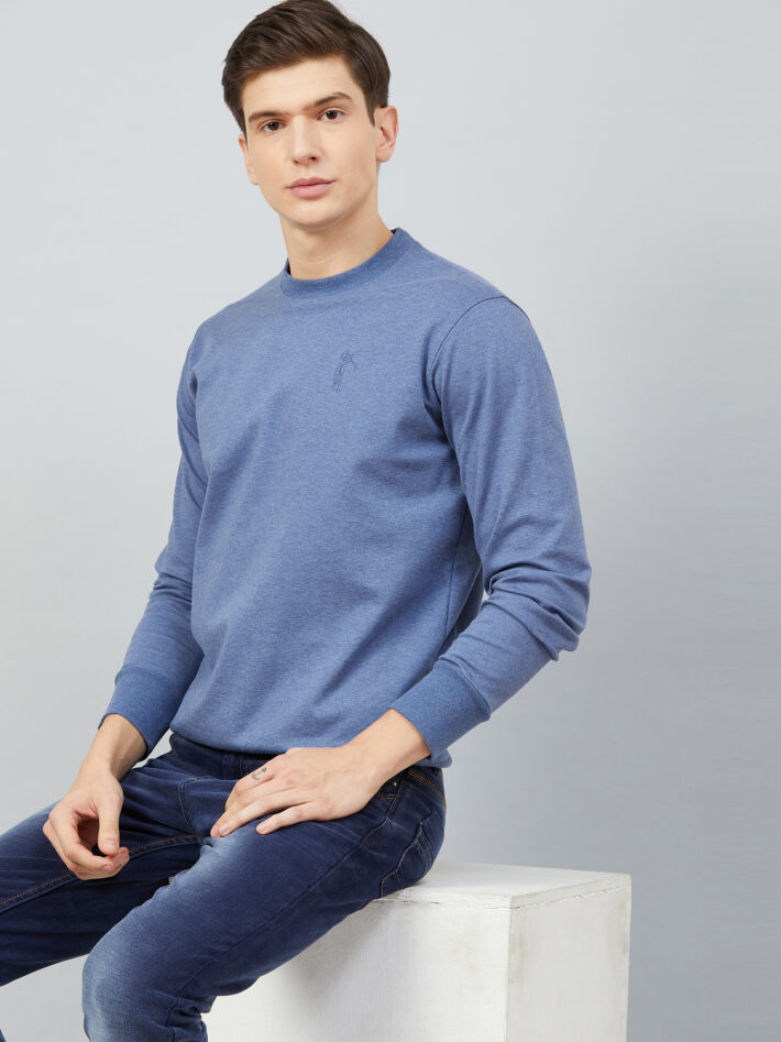 Fahrenheit Solid Round Neck Sweatshirt Blue