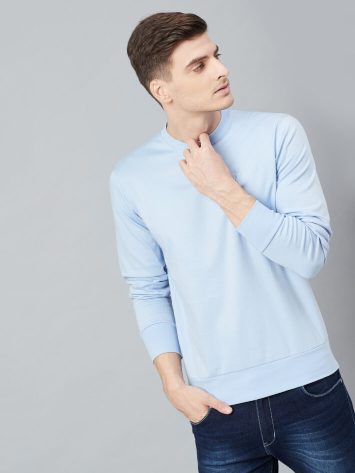 Fahrenheit Solid Round Neck Sweatshirt Sky Blue