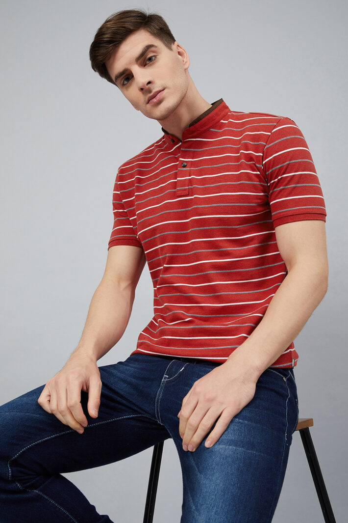 Fahrenheit Feeder Stripes Stand-Up Collar Polo Shirt