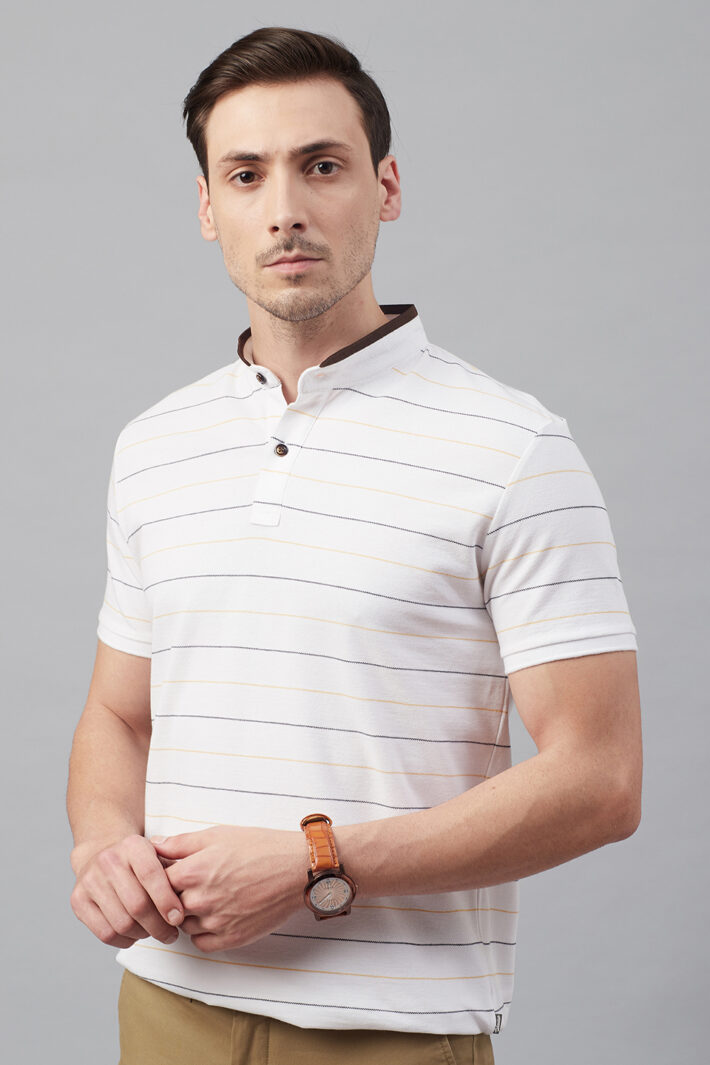 Fahrenheit Striper Stand-Up Collar Polo Shirt