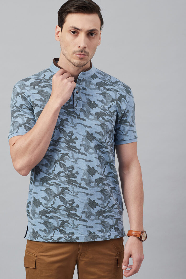 Fahrenheit Modern Camouflage Print Stand-Up Collar Polo Shirt