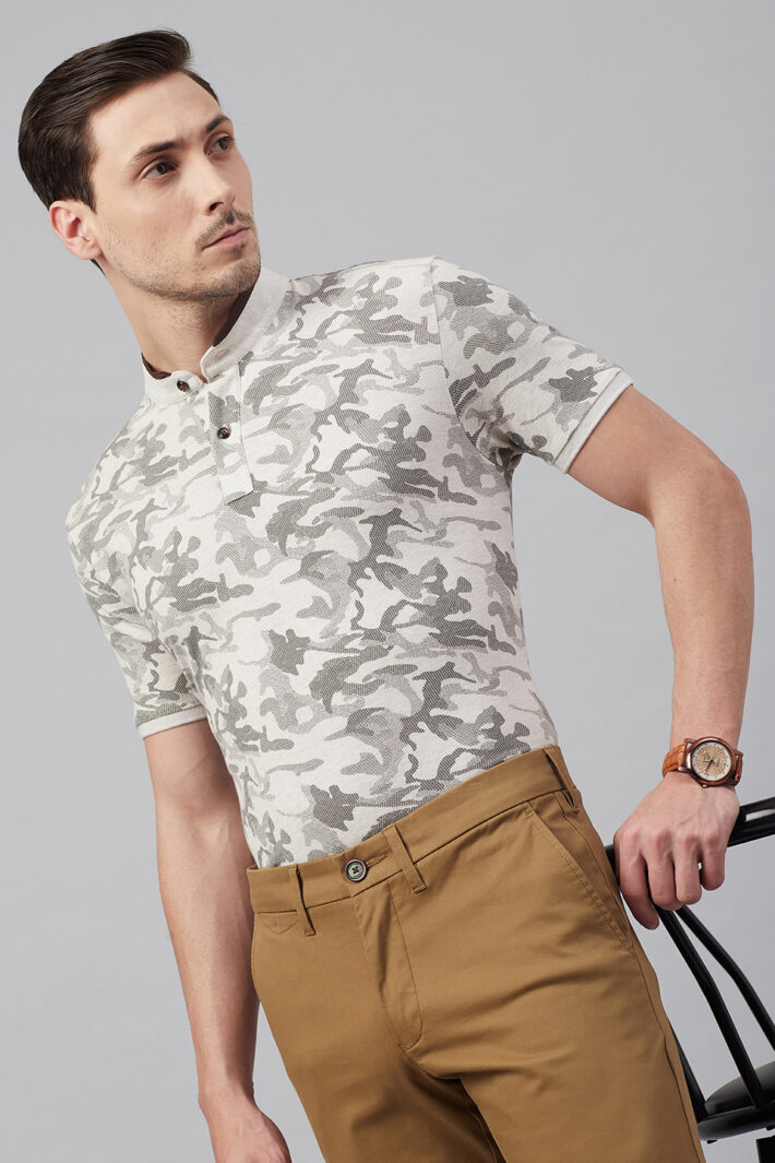 Fahrenheit Modern Camouflage Print Stand-Up Collar Polo Shirt