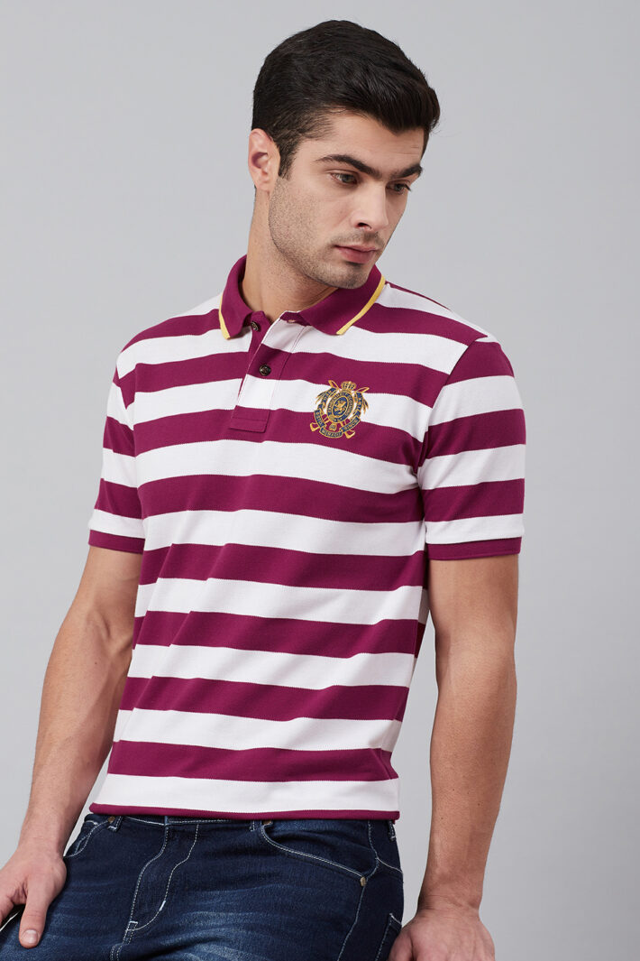 Fahrenheit Stripe Polo With Tipped Collar