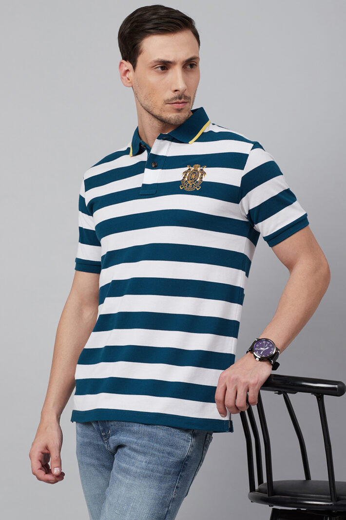 Fahrenheit Stripe Polo With Tipped Collar