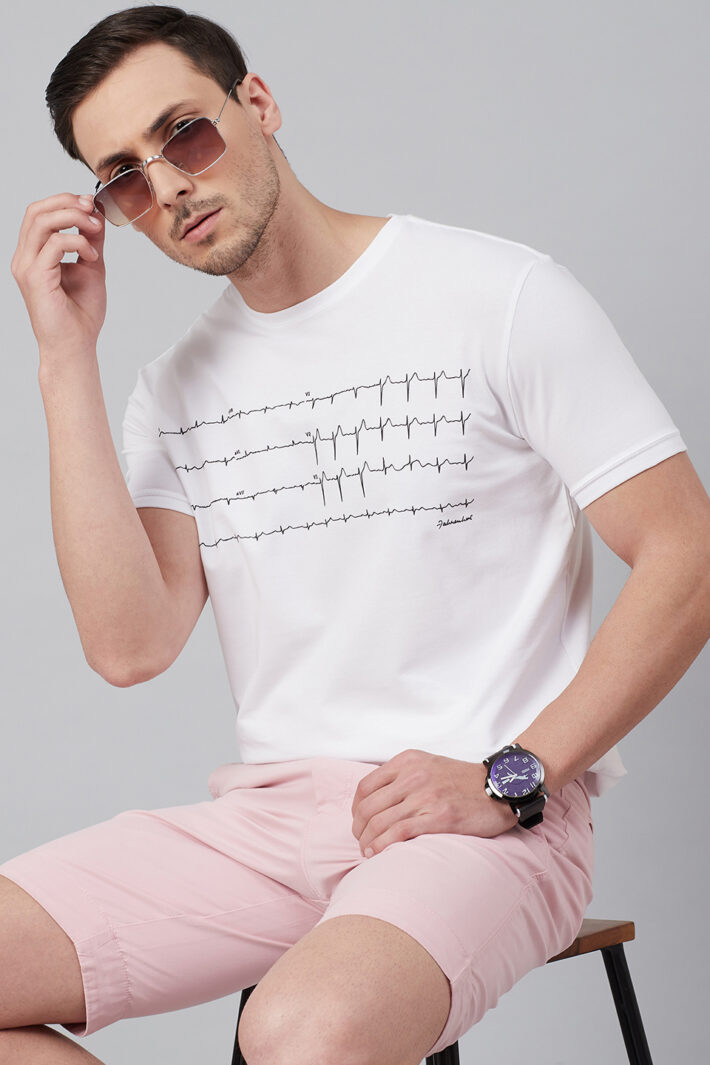 Fahrenheit Round Neck With Heart Rhythm Print White