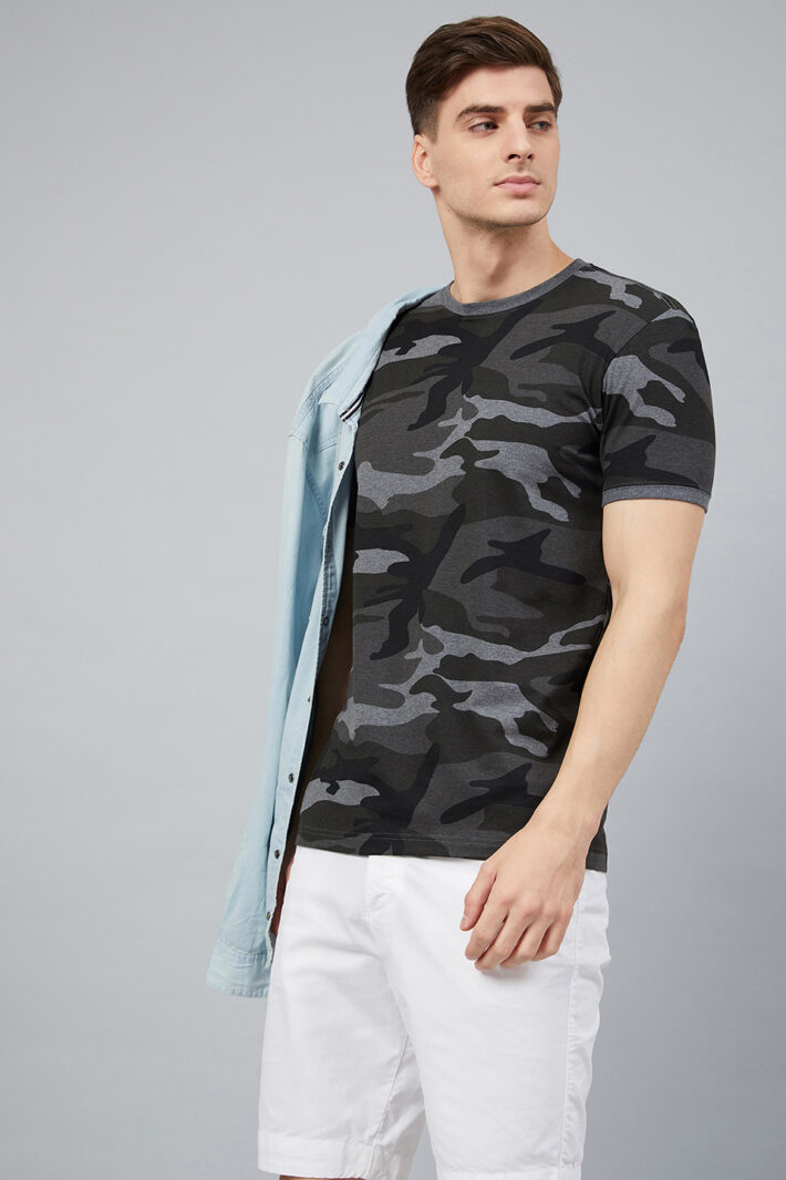 Fahrenheit Round Neck With Allover Camouflage Print