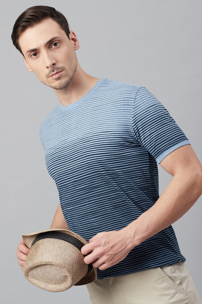 Fahrenheit Round Neck With Asymmetric Stripe Print