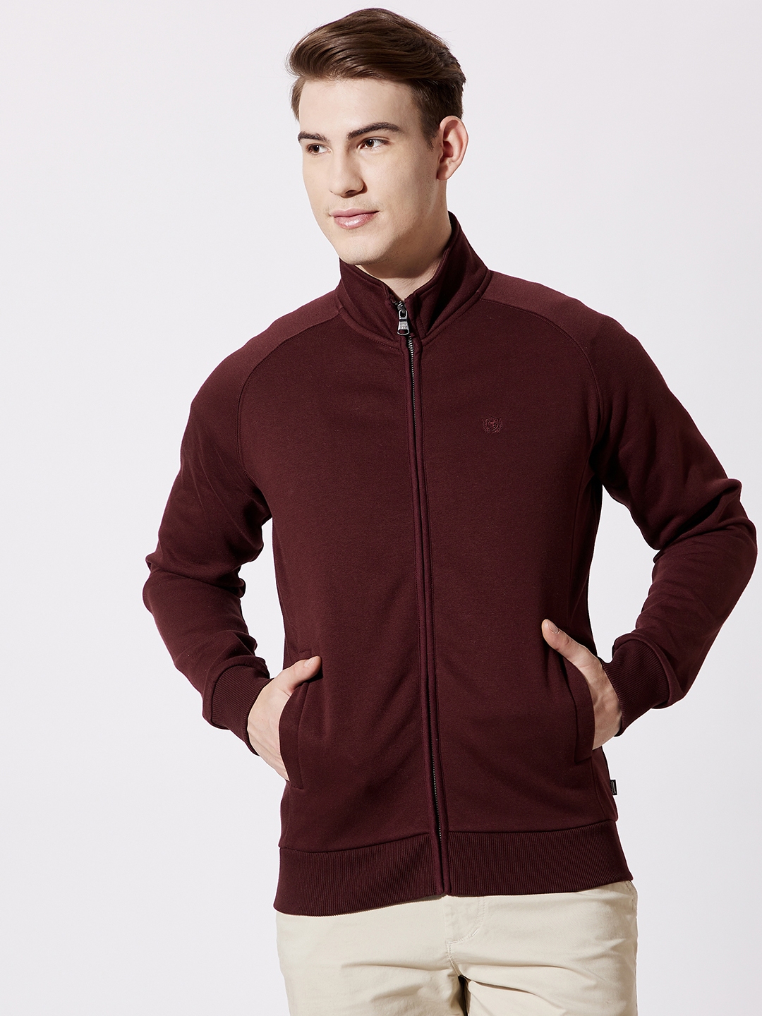 Sweatshirt with collar and zipper outlet