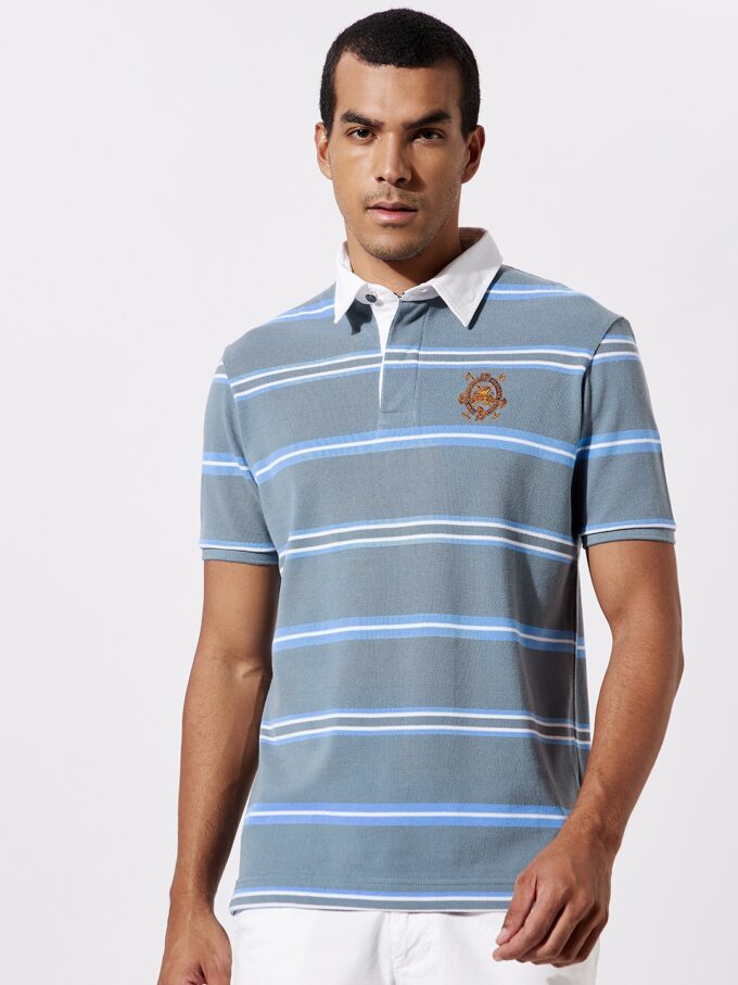 Striped Pique Rugby Polo - XL