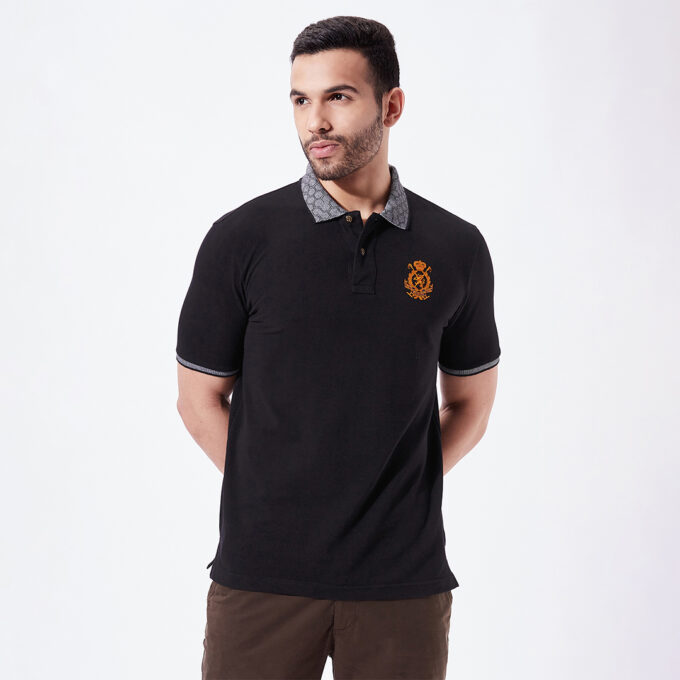 Solid Polo With Jacquard Collar - M