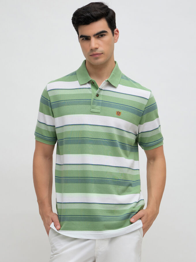 Stripe Pique Polo - M