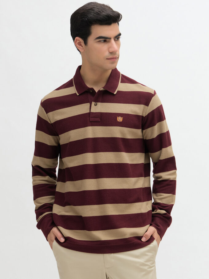 Textured Knit Stripe Polo - 2XL