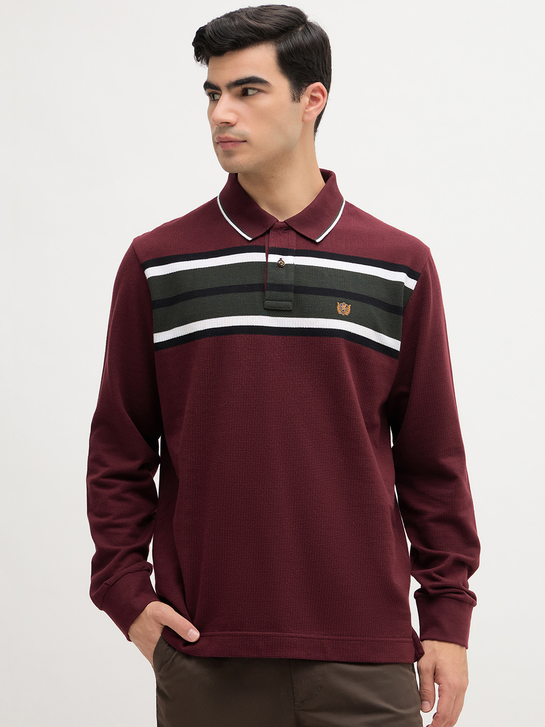 Chest Stripe Waffle Knit Polo