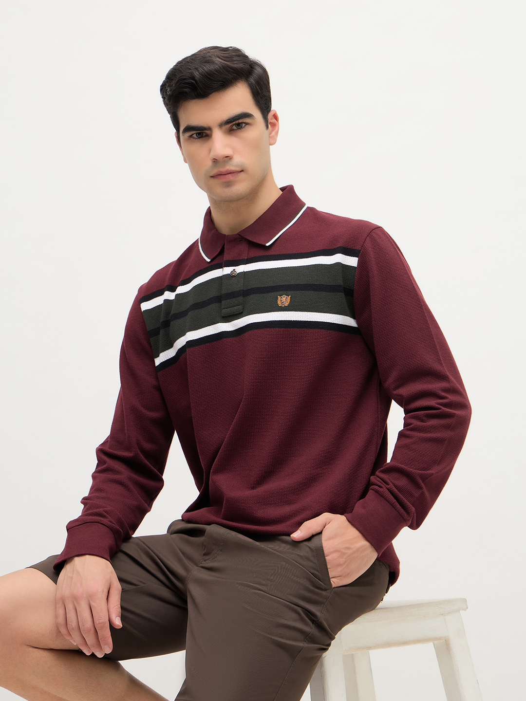 Chest Stripe Waffle Knit Polo - Image 6
